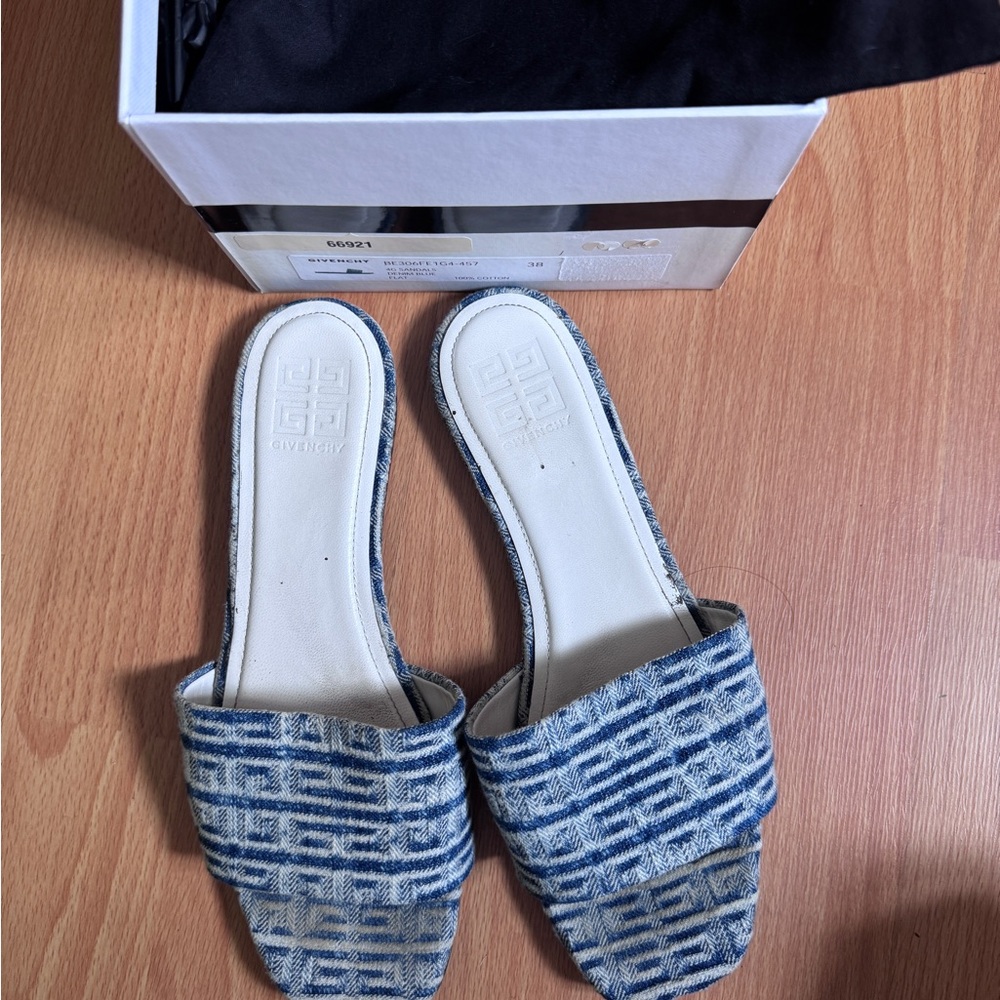 Givenchy Blue and White Denim Sandals with Textured Design w/ dust bag and box